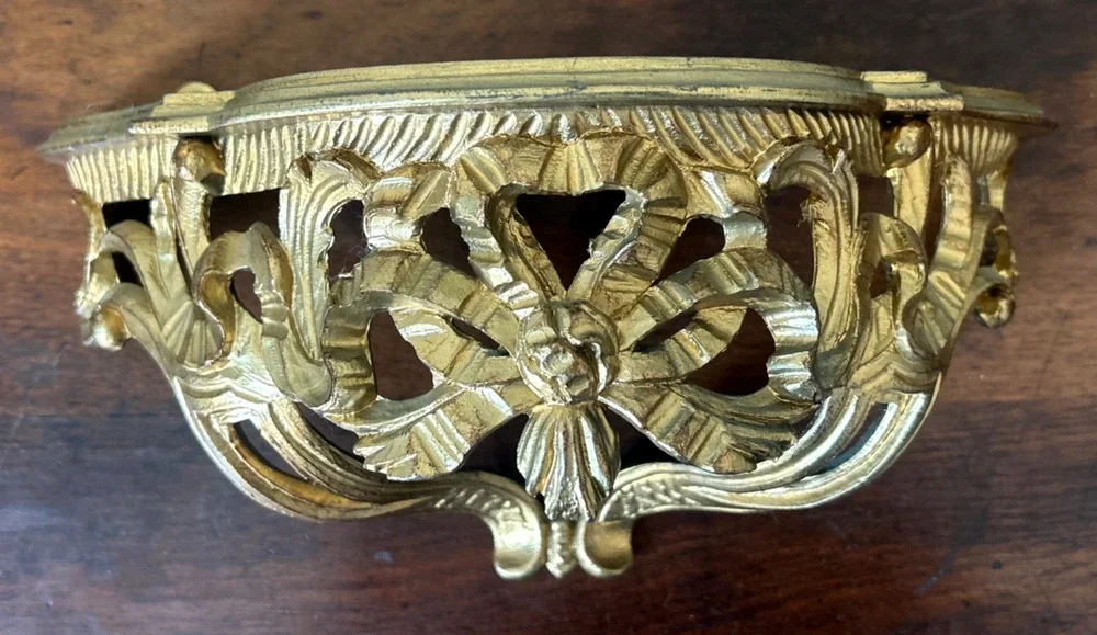 Vintage Italian Gold Bow Ribbon Wall Shelf Ornate Hollywood Regency 12” Italy